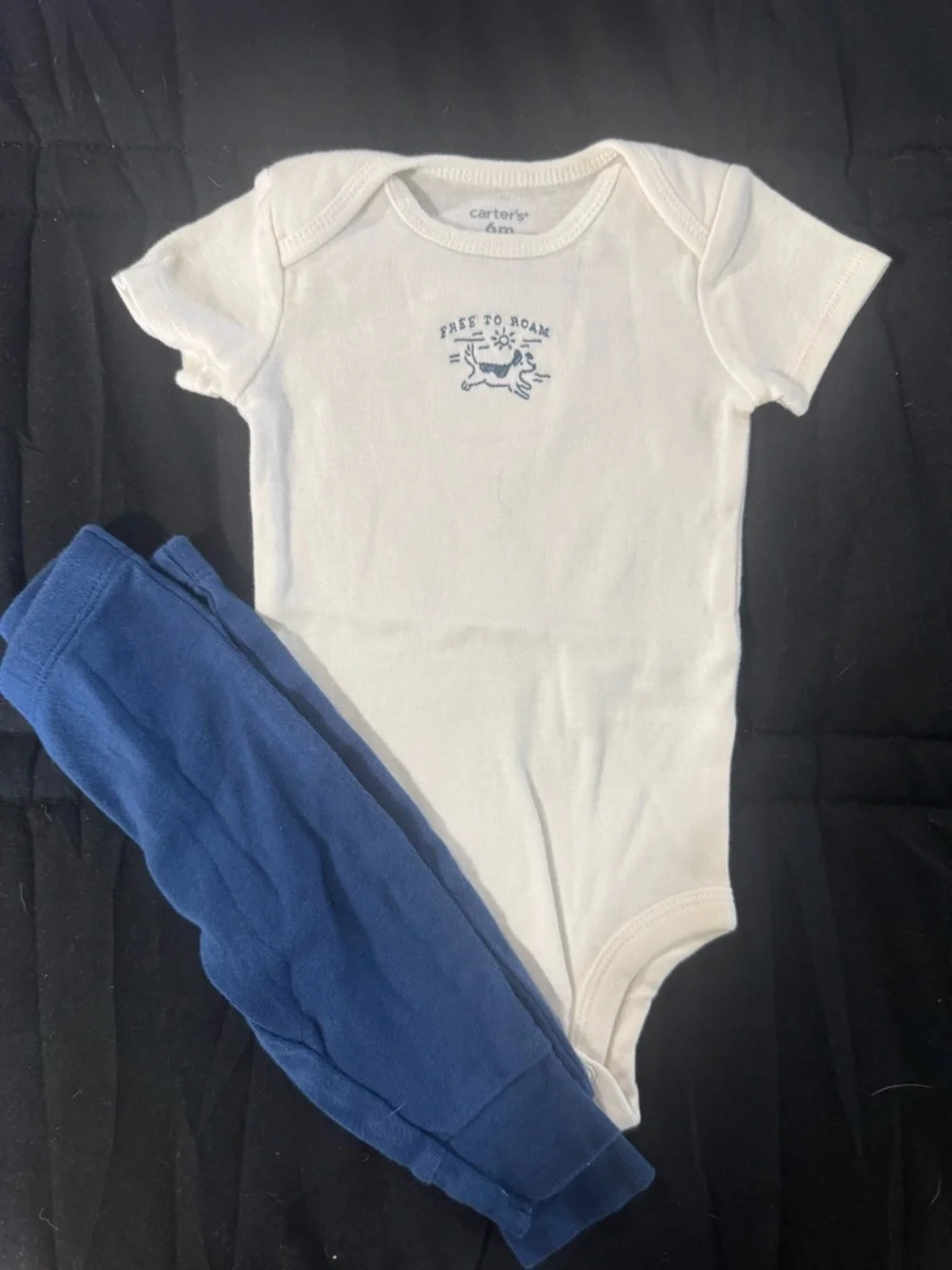 Carter's Cream Short-Sleeve One-Piece with Blue 'Free to Roam' Graphic - Picture 1 of 6